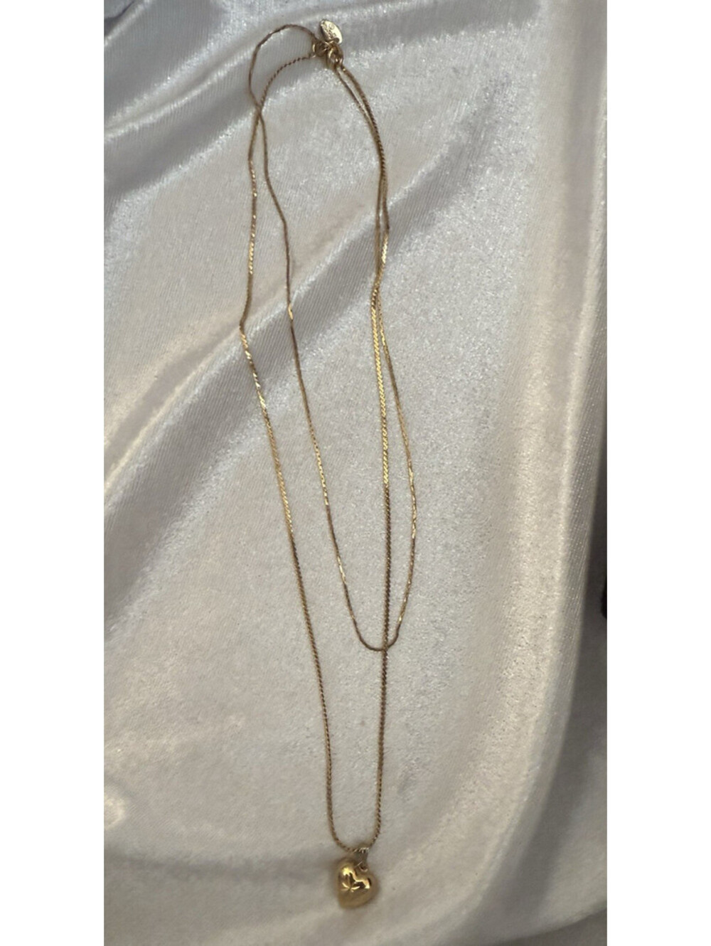 Citation 2 Strand Chain with a Puffy Heart Necklace Gold Tone Name Tag